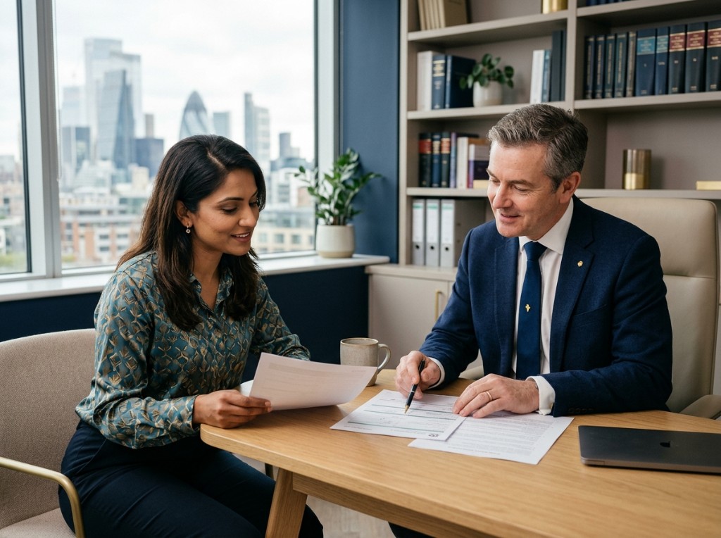 AMZ Law solicitors meeting with a client in a professional office